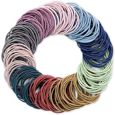 Hanyousheng 200 Pcs Elastic Hair Bands 2mm Thin Multicolor Ponytail Ties
