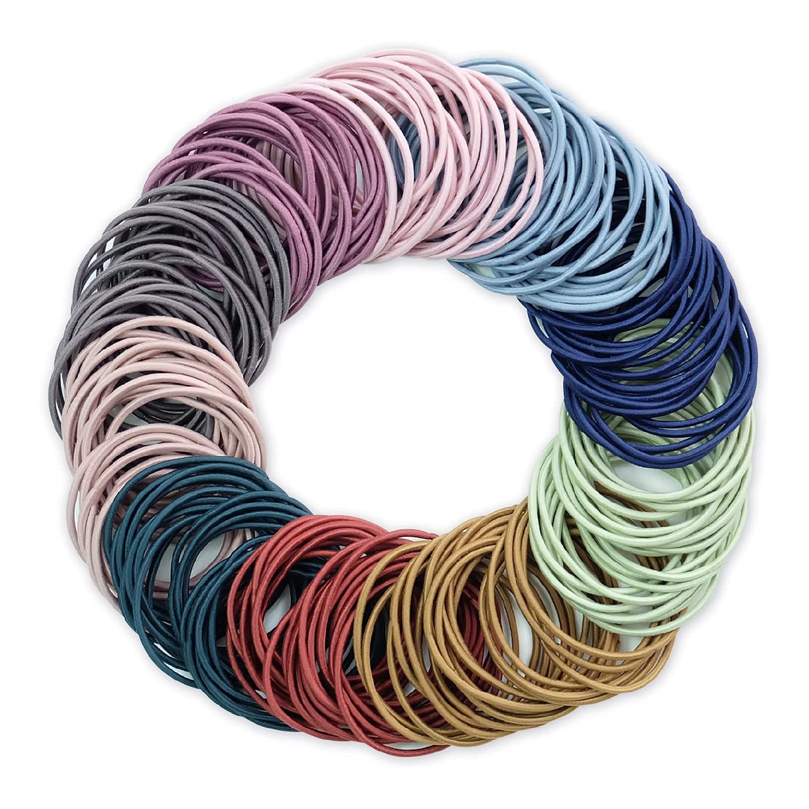 Hanyousheng 200 PCS Elastic Hair Bands, 2mm Thin Hair Ties, Multicolor Ponytail Holders, Hair Bobbles for Girls Women