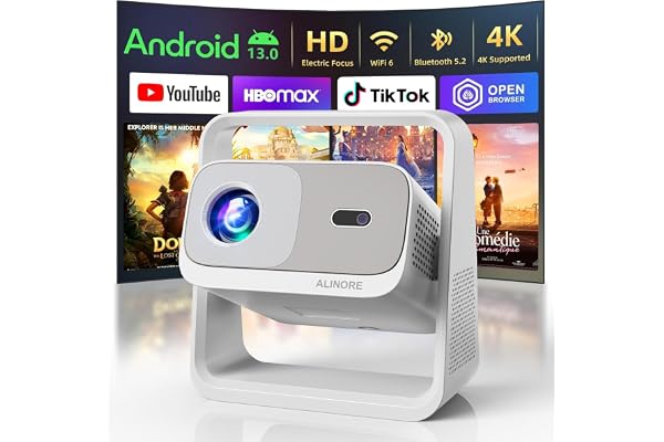 Smart Projector with WiFi6 and Bluetooth5.2, 2000ANSI, Built-in Apps, 4K Support, Native 1080P Outdoor Movie Projector, Auto Keystone & 360°Stand, Portable Proyector for Home Theater, 2026 New, White