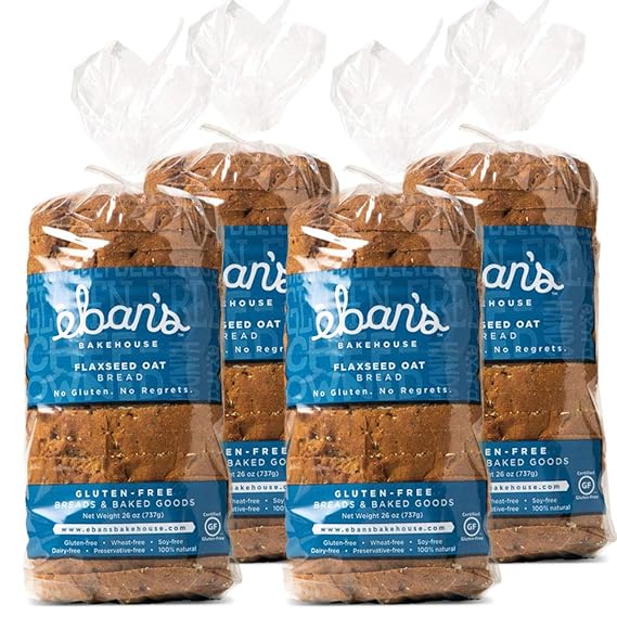 Eban S Bakehouse Fresh Baked Gluten Free Flaxseed Oat Bread 4 Loaves 100 Natural Soy Wheat And Dairy Free Preservative Free Non Gmo 26oz 737g Each Amazon Com Grocery Gourmet Food