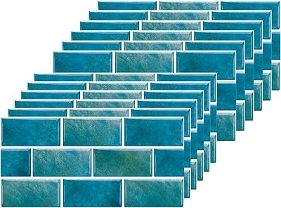 HLWDXno1 Blue Brick Tile Stickers Waterproof Vinyl 30x15cm 12 Sheets Kitchen