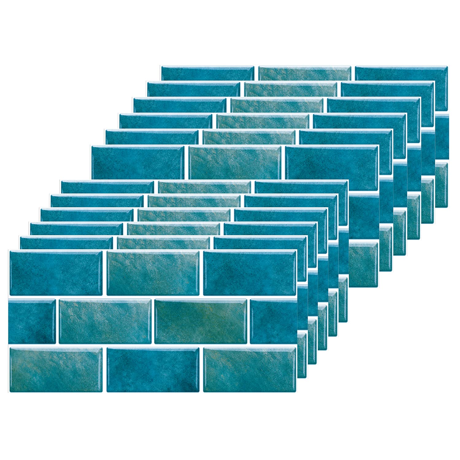 Blue Brick Tile Stickers for Bathroom Kitchen Waterproof Vinyl Stick on Tiles Backsplash Self Adhesives Wall Tile Transfers Peel and Stick Tile Decals for Living Room - 30x15cm (12 Sheets)
