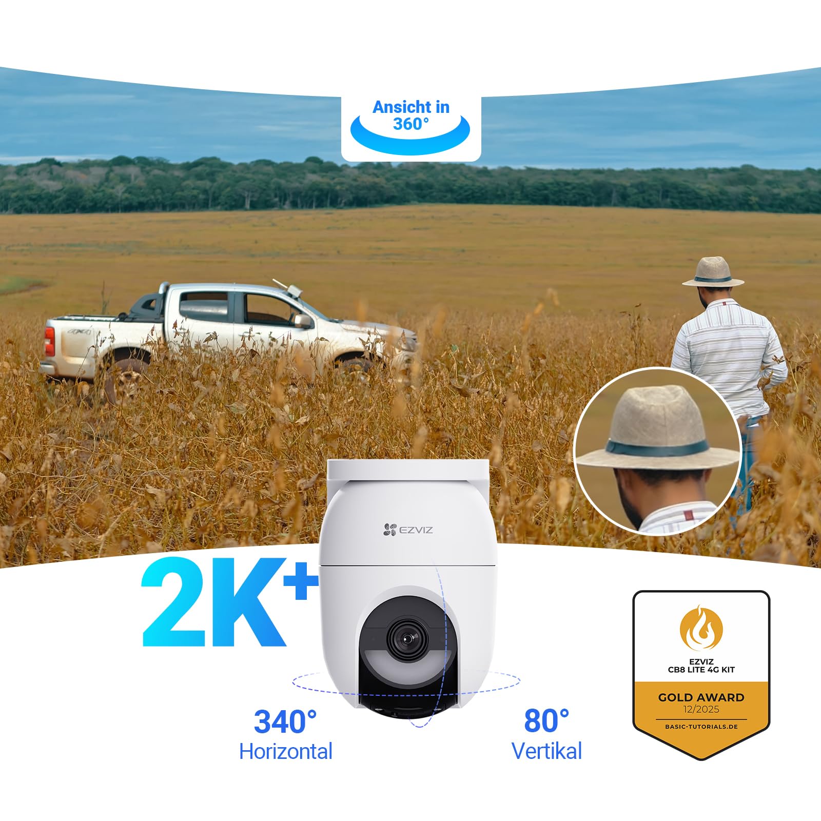 EZVIZ 4G LTE Überwachungskamera ohne WLAN, 360° PTZ Überwachung, 4MP Kamera Aussen Akku, Farbnachtsicht, Person/Fahrzeugerkennung, 2-Wege-Audio, Unterstützt 4G & WLAN 6, CB8 Lite 4G mit 5W Solarpanel 7