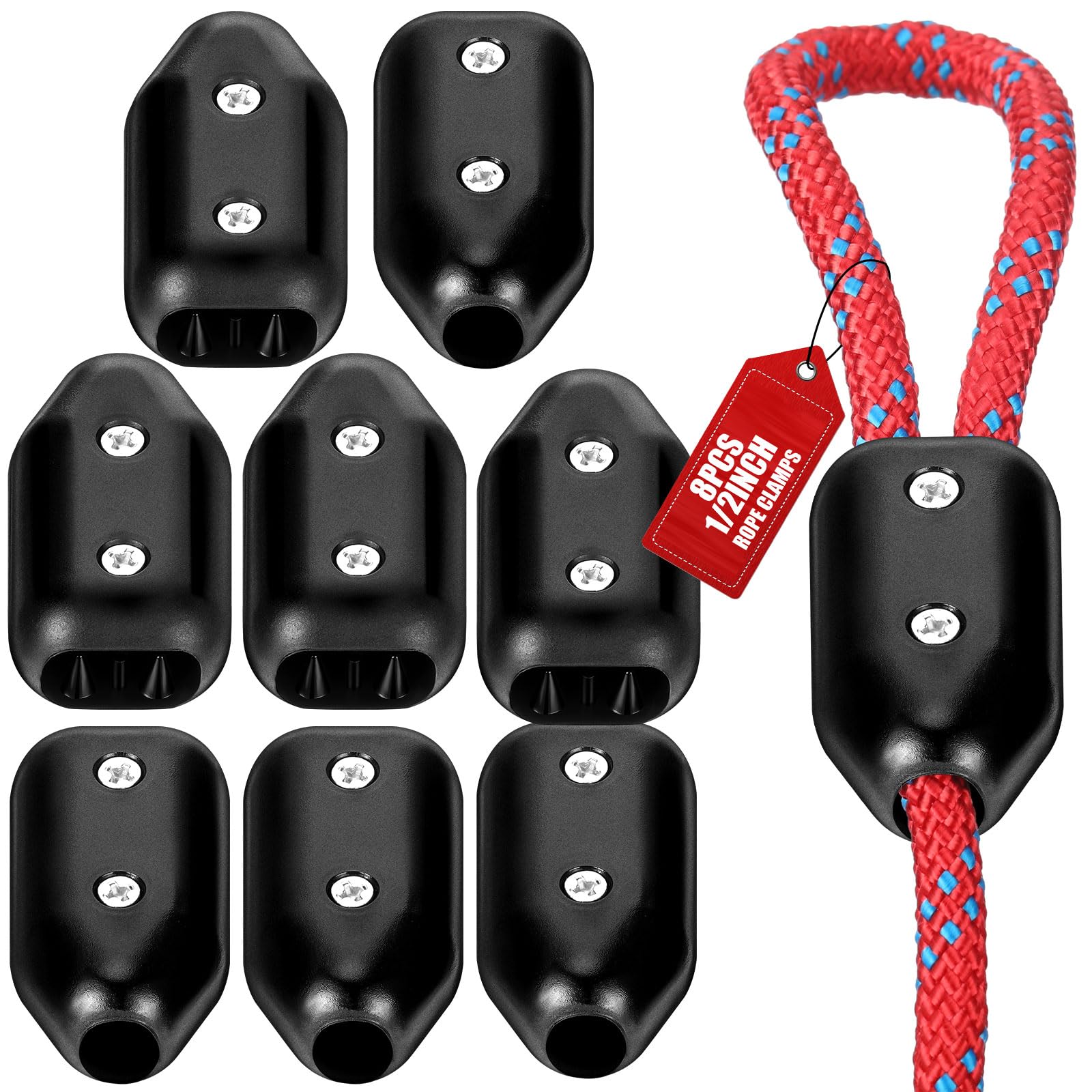 Photo 1 of **NO SCREWS/ONLY 4****VioraWhite 8 Pcs 1/2 Inch Rope Clamps Reusable Plastic Rope Connector Clamp Loop Fasteners Suitable for 9-10 mm Nylon or Braided Cord for Pet Leashes Docking Boating Climbing Lanyard Indoor Outdoor