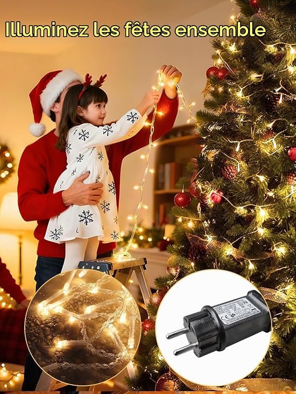 20M Guirlande Lumineuse de Noël, 200 LED Lumières de Noël