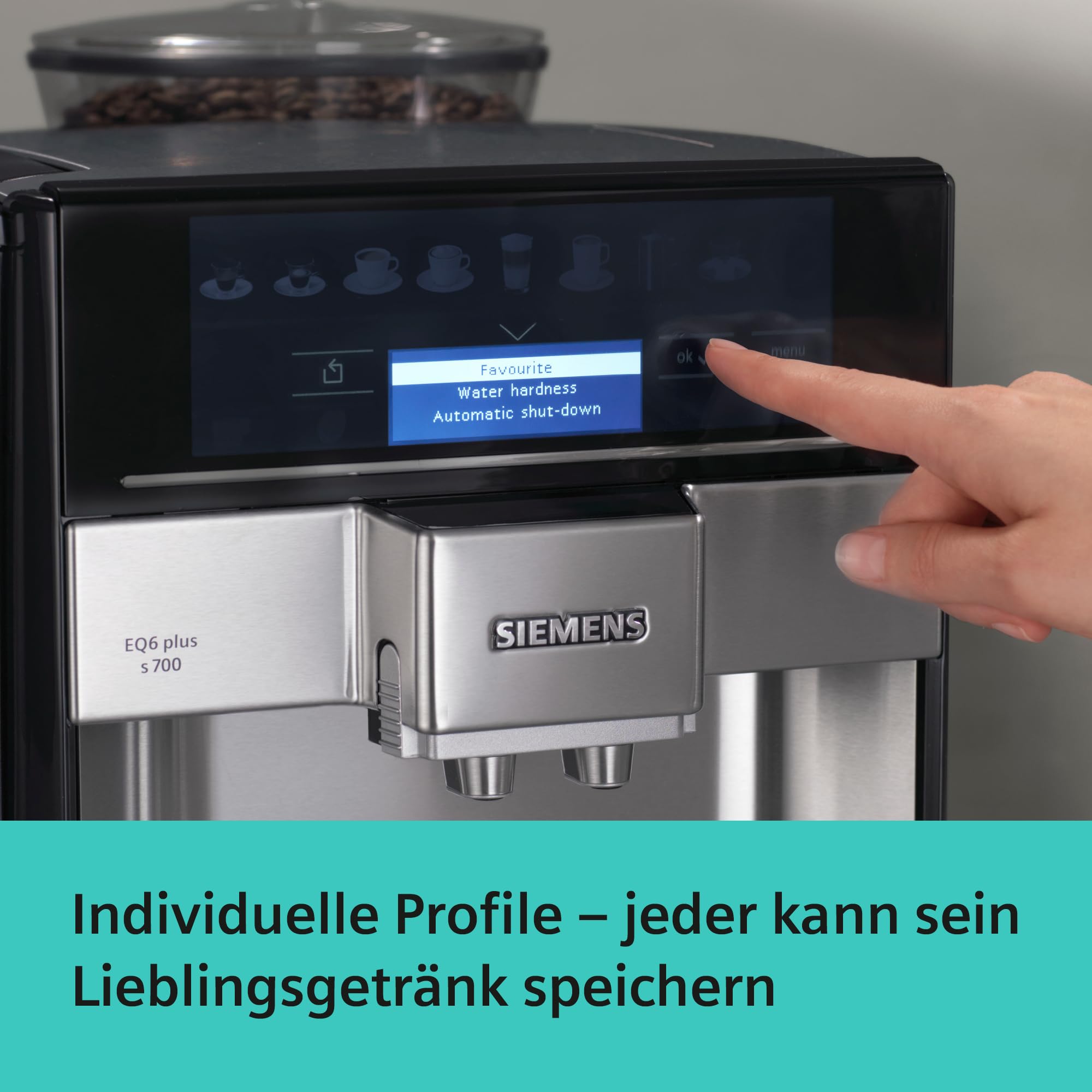 Siemens Kaffeevollautomat EQ6 plus s700, Milchsystem, 12 Getränke, automatische Reinigung des Milchsystems, Keramikmahlwerk, großes Touchdisplay, Edelstahl, TE657503DE 7