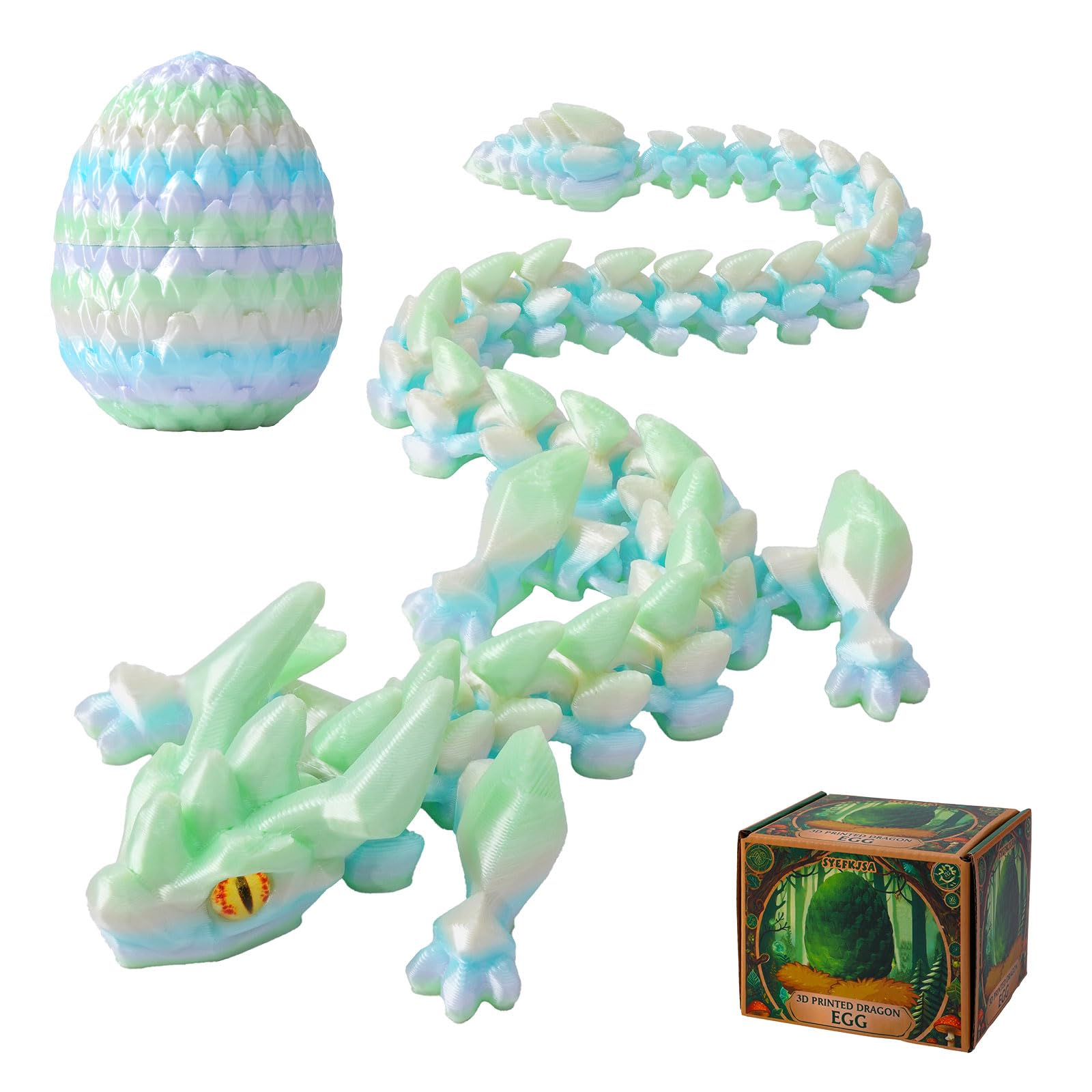 SYEFKJSA 3D Printed Dragon Eggs with Dragon Inside - 12Inch,Articulated Fidget 3D Printed Animals, Interesting Decorative Gift, Easter Basket Essentials Stuffers (Silk Macaron)