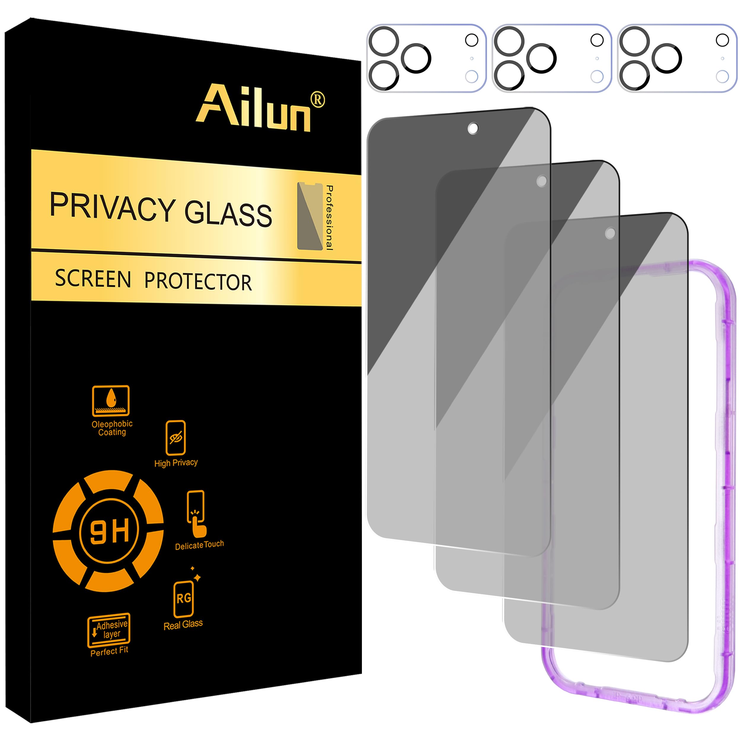 Photo 1 of  iPhone 17 Pro Max Privacy Screen Protector (2) [6.9 inch]+ 1 Pack Camera Lens Protector with Installation Frame,Dynamic Island Compatible,Anti Spy Tempered Glass[9H Hardness]-HD