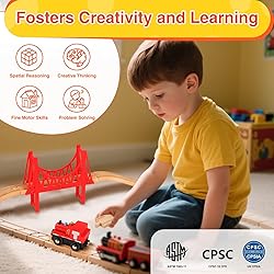 WudBudz Wooden Train Tracks 60 Piece Set, Track