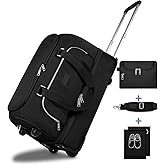 Large Duffle Bag with Wheels, ETRONIK Rolling Weekender Bags with Shoes Compartment, Toiletry Bag for Men Women, Waterproof Travel Suitcase Bag with Adjustable Strap for Overnight Trip, Black