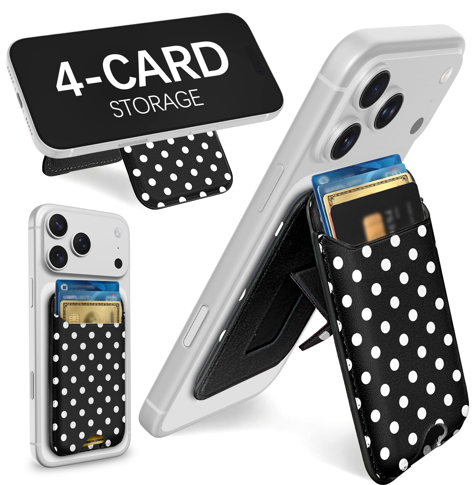 Shorogyt Compatible with Magsafe Wallet with Stand - Magnetic Wallets for iPhone 17/16/15/14/13/12 Series Slim Leather Minimalist Magnet Phone Card Holder for Women Girls Men Fit 4 Cards, Black White