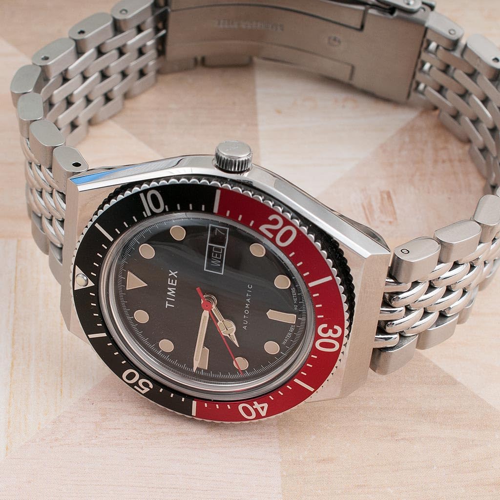 StrapHabit Watch Bracelet for Q Timex Band Replacement fits 36mm, 38mm, 40mm, M79, GMT, Chronograph - TQ18 Quick Release Beads of Rice Bracelet Strap - Stainless Steel Vintage BOR 18mm