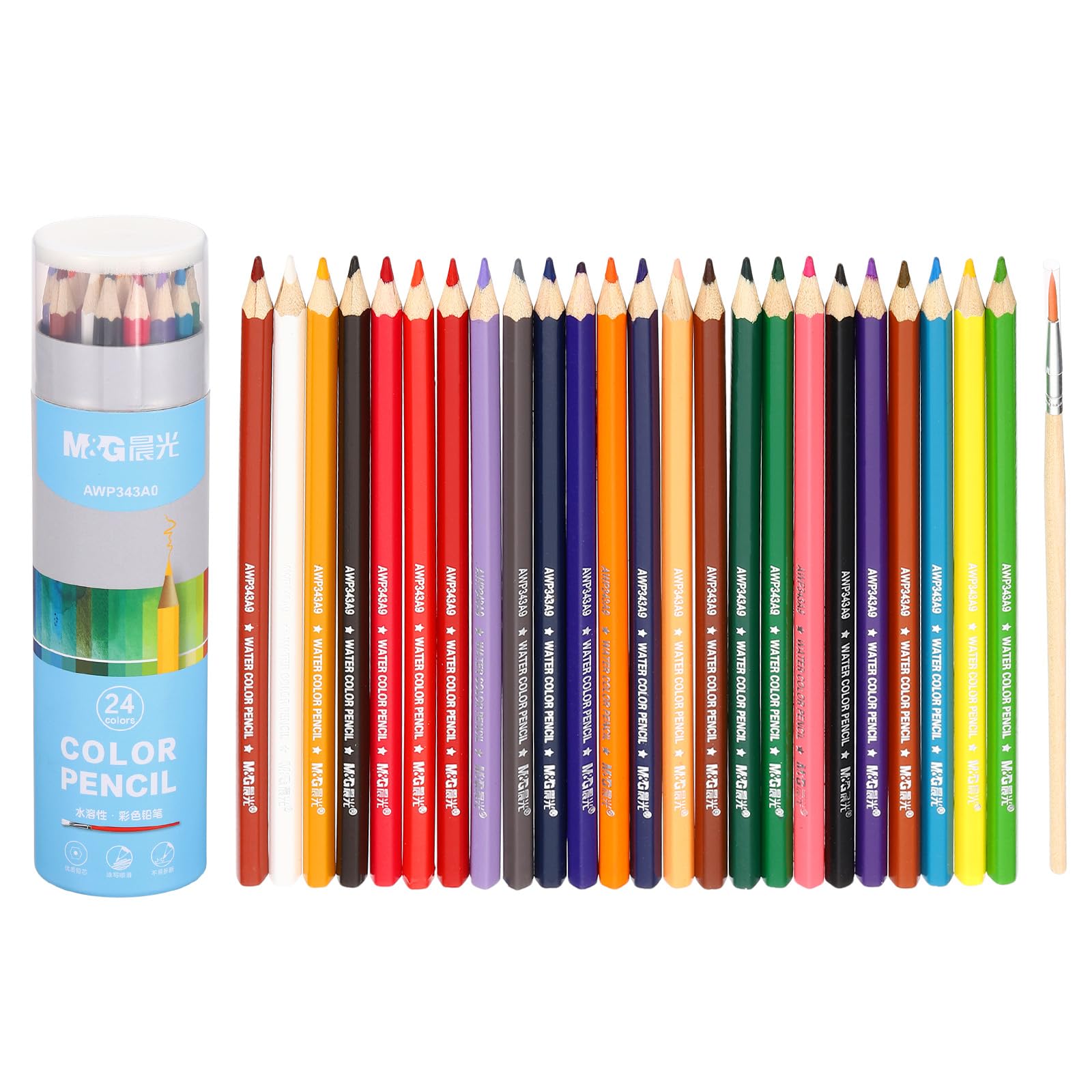 M&G 24 Colors Colored Pencils Set, 24pcs Drawing Color Pencil Water Soluble Art Supplies for Beginner Adult Coloring Book Gifts with Blue Pencil Holder