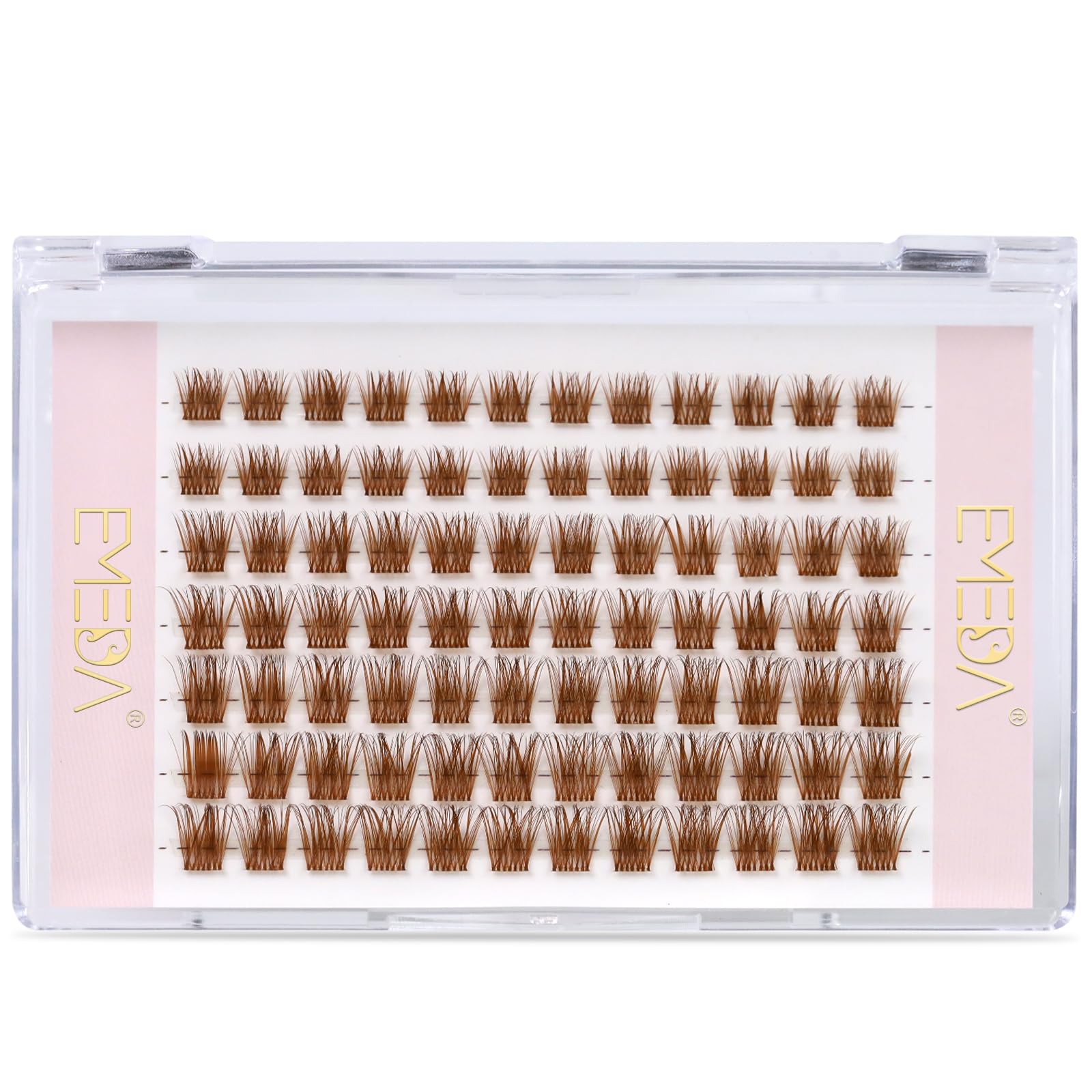 EMEDA Brown Individual Cluster Lashes D Curl Mix 8mm 10mm 12mm DIY Eyelash Extensions Clear Band Natural Look Light Brown Eyelash Clusters (LB mix) — image 1