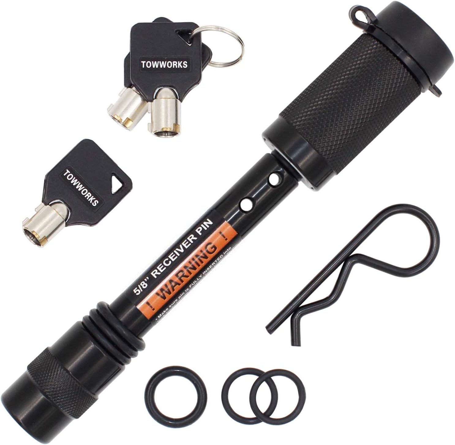TowWorks 5/8" Trailer Hitch Locking Pin - Black Tow Hitch Receiver Lock with Anti-Rattle, fits Class III - V Hitches with 2" and 2.5" Receivers, 79631: Automotive