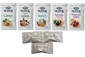 (25 Packets) Ken's Steak House Assorted Salad Dressing 5 Flavors 1.5 oz Packets. (Caesar, Ranch, Creamy Italian, Balsamic Vinaigrette, Thousand Island ). Includes HolanDeli Mints.