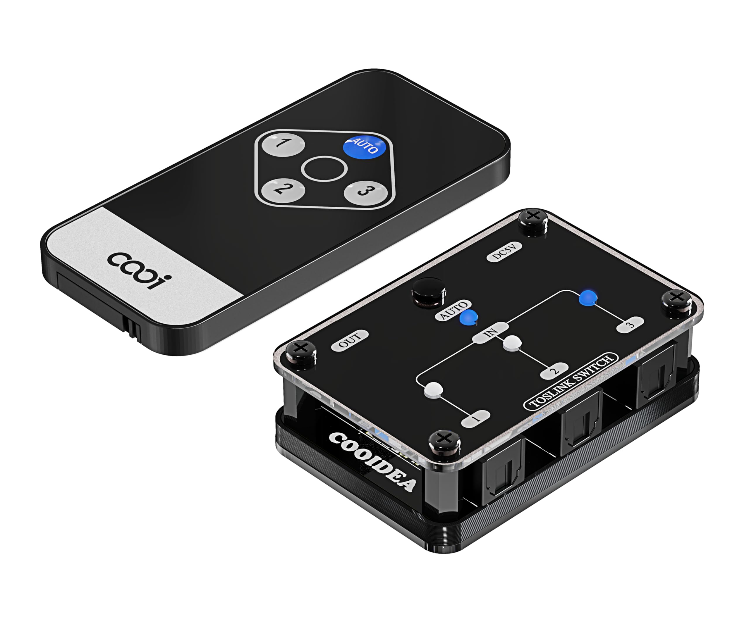 COOIDEA Upgraded SPDIF Toslink Automatic Switch Digital Optical Switcher 3x1 with Wireless Remote Control Supports 192k/24Bit PCM2.0 DTS Dolby-AC3 Compatible with TV/Xbox/Blu-Ray Player/PS