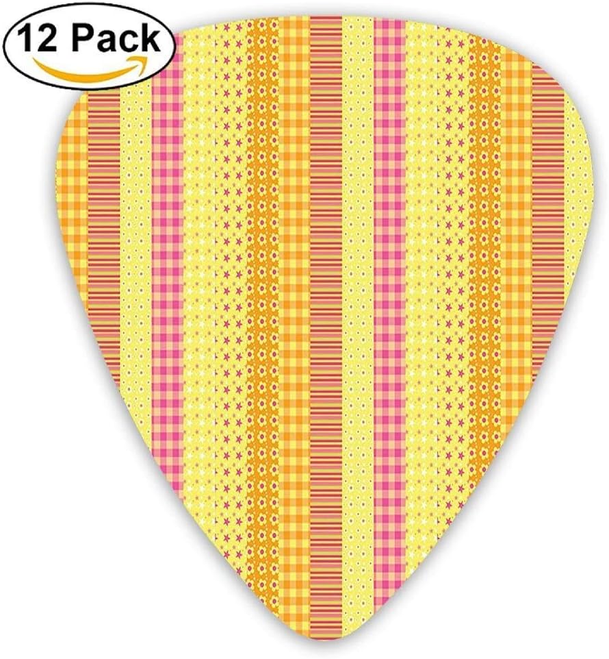 Flowers Stars Stripes Mix Patchwork Style Motif Kids Baby Playroom Guitar Picks 12/Pack