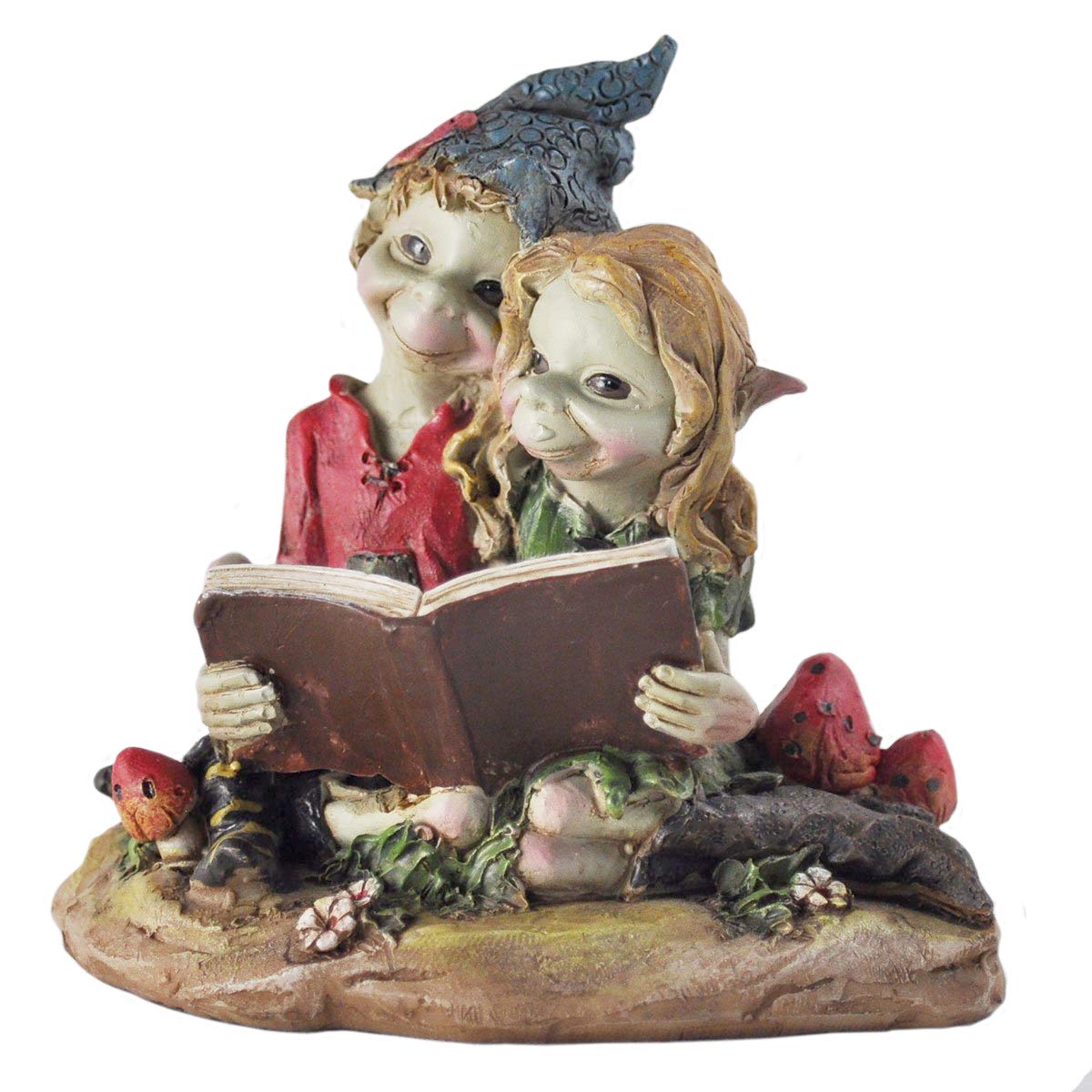 Pixie Couple Reading, Sculpture Magical Mystery High Quality Garden Decor Figurines Elf & Fairy Children, Height 10cm
