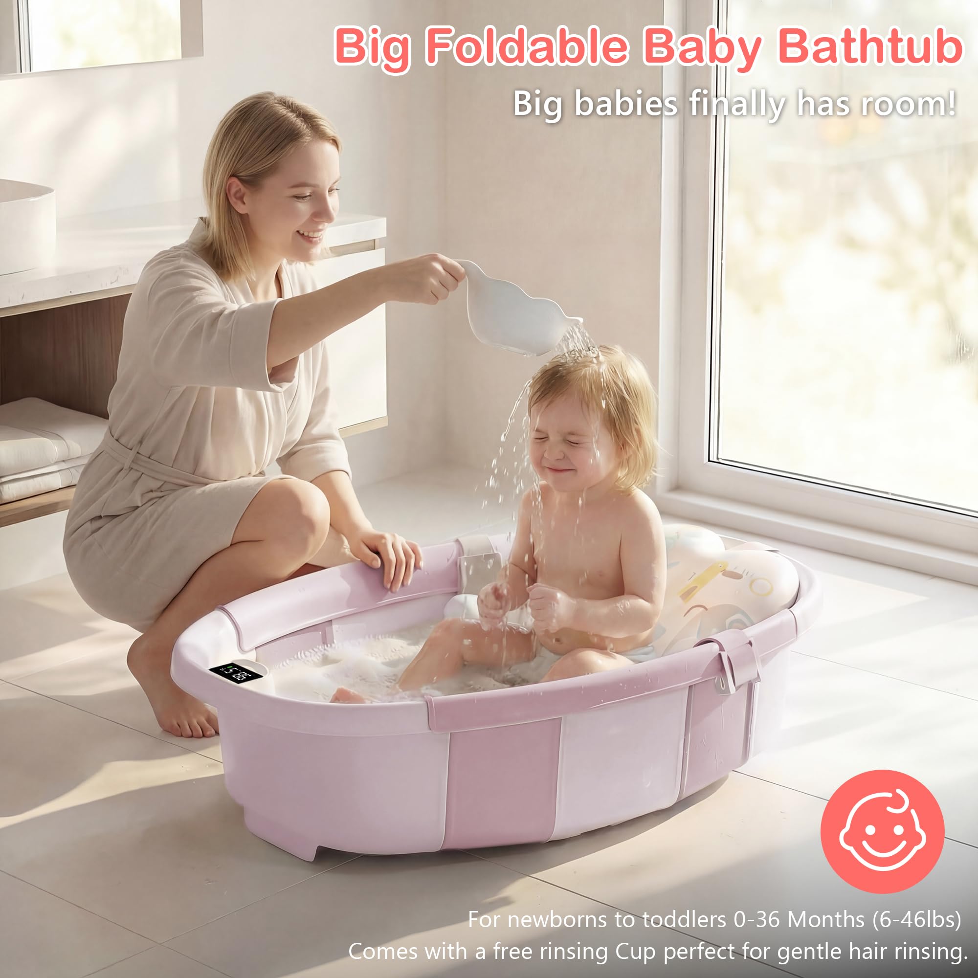 Condition photo showing New/Like New for collapsible baby bathtub - large baby bath tub with thermometer | bath essential bañera para bebe ea