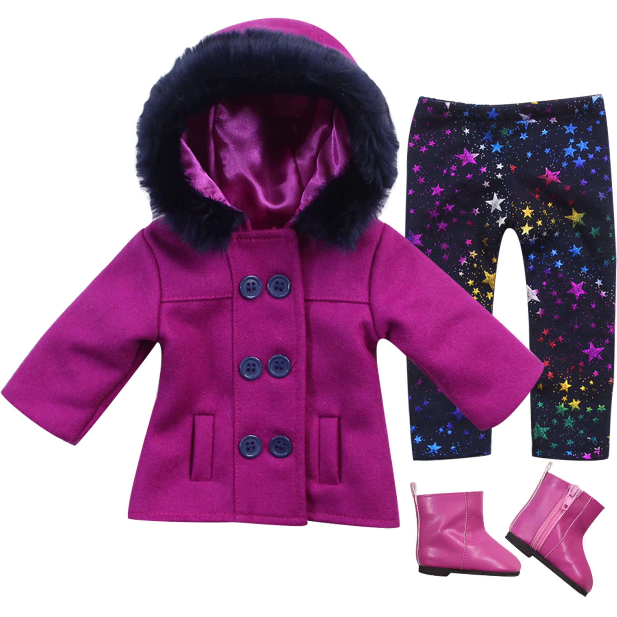 Sophia’s 3 Piece Baby Dolls Clothes Set, 18" Doll Pink Coat, Star Leggings Outfit with Doll Boots Set, Dolls Clothing, Doll Not Included
