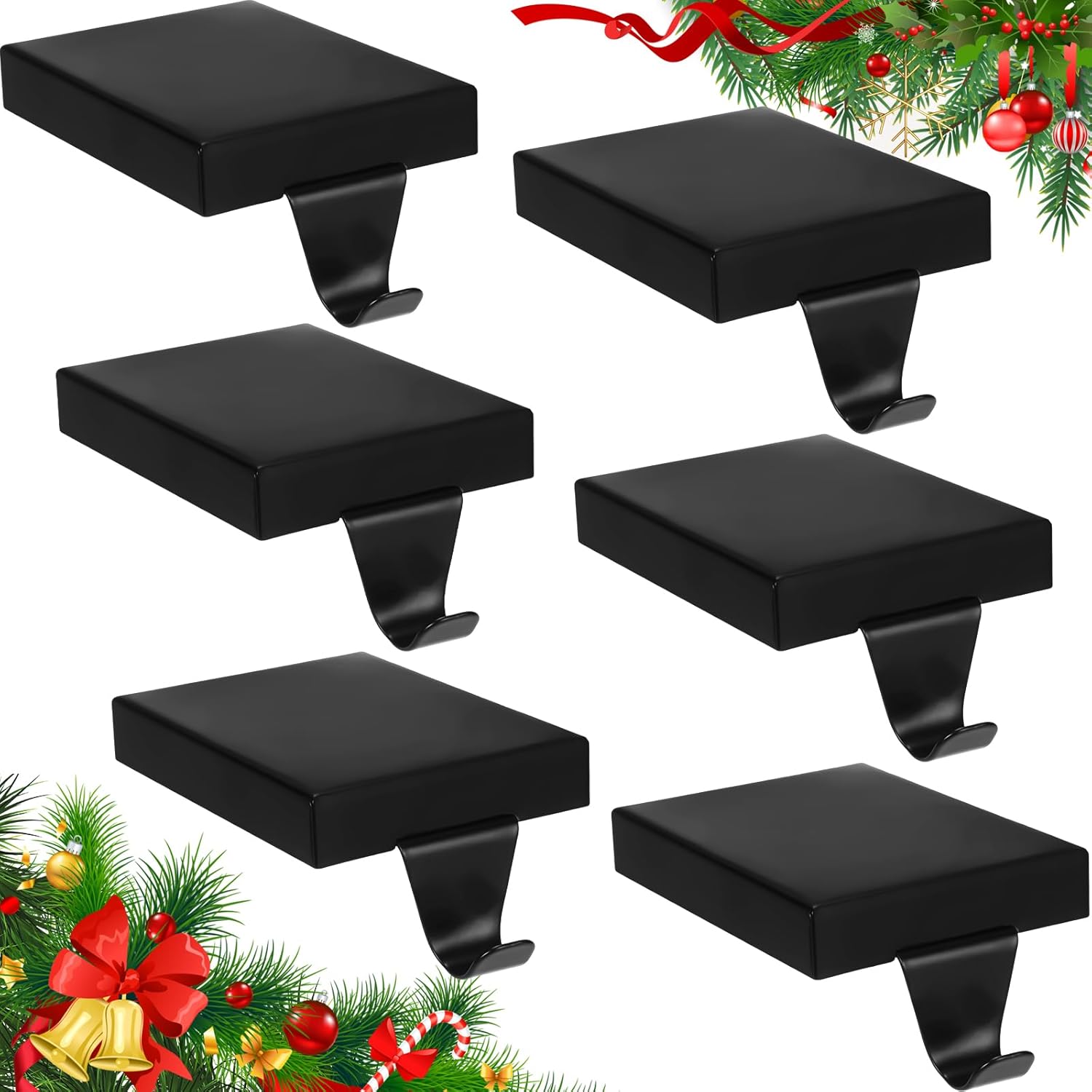 Stockings & Holders - Zonon Christmas Stocking Holders Metal Stocking Hangers for Mantle Christmas Stocking Hanging Hooks Stocking Holder for Holiday Xmas Fireplace Stair Indoor Decor(4 Pcs, Black)