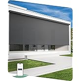 Yoolax Motorized Outdoor Shades for Patio 2-16 FT Wide Built-in Solar Power | Customized Electric Sun Shade, Retractable Patio Screens for Porch, Smart Outdoor Blinds with Remote App Control, 3% Openness