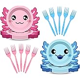 Cogniplay 80Pcs Axolotl Shaped Birthday Party Decorations 7 Inch Dessert Plates and Forks Cartoon Axolotl Dinner Paper Plates Dinnerware for Kids Boys Girls Party Baby Shower Supplies Favors