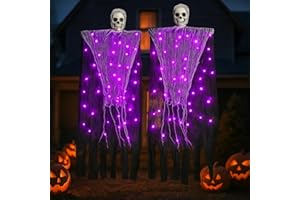 JENDFERT Halloween Decorations Outdoor, 2 Pack Hanging Light Ghost Spooky Skeletons Decor Supplies, Haunted Creepy House Halloween Flying Decoration with Yard Tree Porch Garden Party Indoor Décor