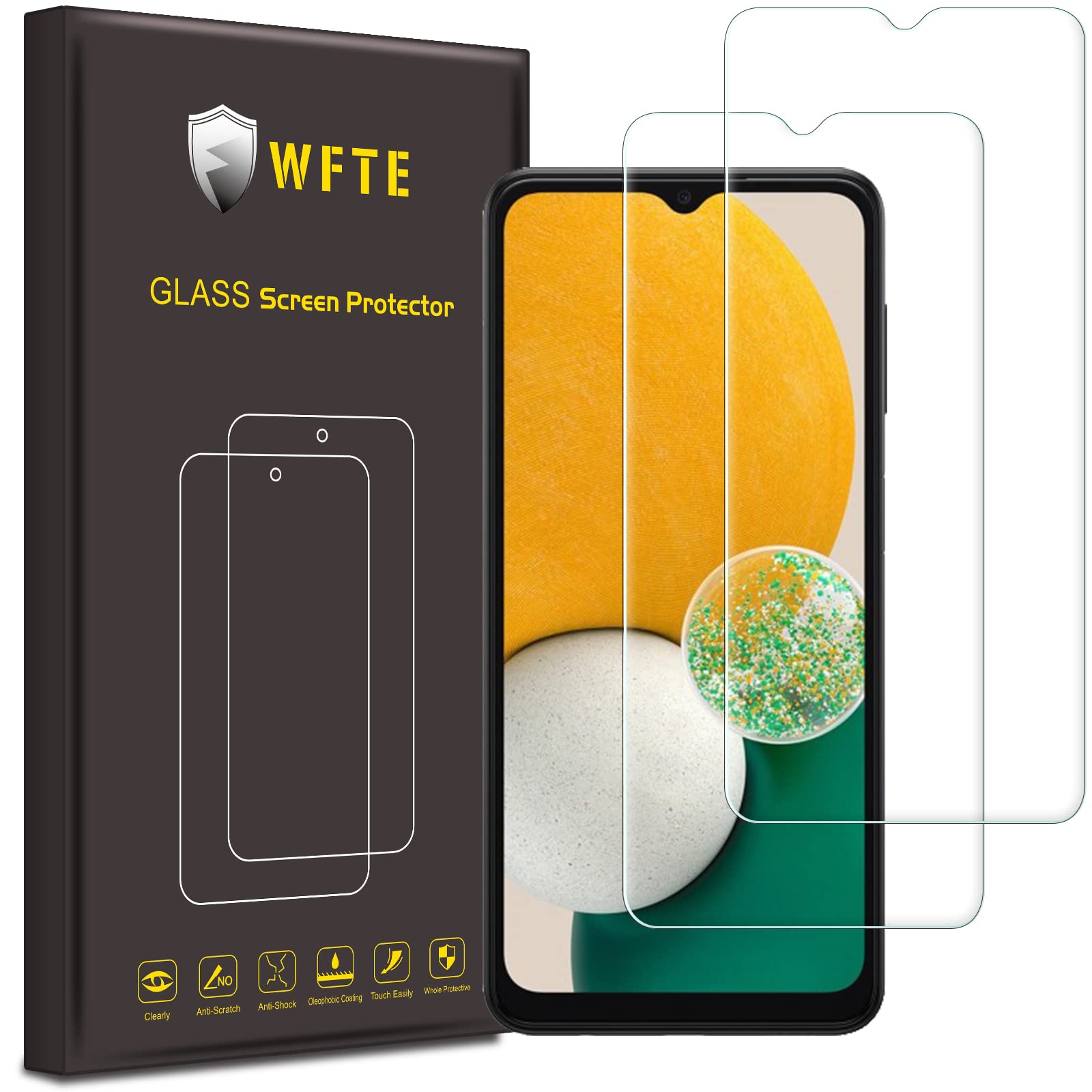WFTE [2-Pack Screen Protector for Samsung Galaxy A13 4G/5G,Bubble-Free,Dust-Free Premium Tempered Glass Screen Protector