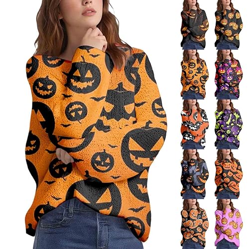 halloween tops for women,Halloween Jumpers for Women UK Autumn Winter Sweatshirts Ladies Tops Long Sleeve Sweaters Trendy Fall Shirt Oversized Outfits Hoodies Clothing,Pink,L