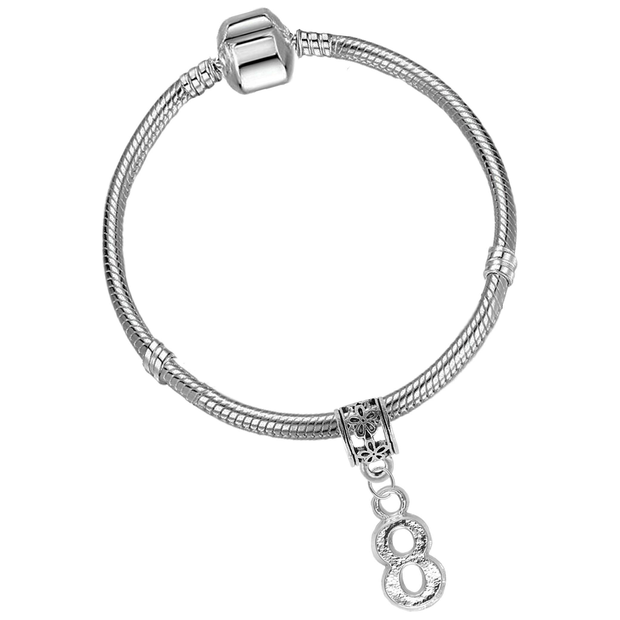 Girls 8th Birthday Silver Plated Starter Charm Bracelet with Gift Box