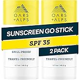 Oars + Alps Clear Face Sunscreen Stick, SPF 35 Travel Sunscreen Roll On for Face & Body, SPF Stick with Vitamin E & Antioxidants, Water & Sweat Resistant, All Skin Types, Moisturizing, 1.7oz, 2pk