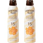 Hawaiian Tropic Weightless Hydration SPF 15 Sunscreen Spray, 6 Oz (2 Pack) | Clear body sunscreen, Lightweight texture, Water resistant sunblock, Continuous spray application, 12 hour hydration