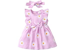 LUJENGEFA Baby Girl Dress Summer Outfits Clothes Casual Cotton Linen Ruffle Sleeveless Sundress