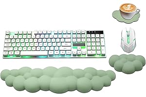 NEENALO Cloud Wrist Rest Keyboard, PU Leather Memory Foam Wrist Rest for Computer Keyboard, Ergonomic Keyboard Wrist Rest and Cute Mouse Wrist Rest for Gaming,Office,Computer,Typing Pain Relief,Pastel Green