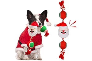 Lepawit Christmas Dog Toys, Cotten Dog Rope Toys with Ball, Dog Gifts for Christmas, Tug of War, Dog Teething for Small and Medium Dogs - Santa
