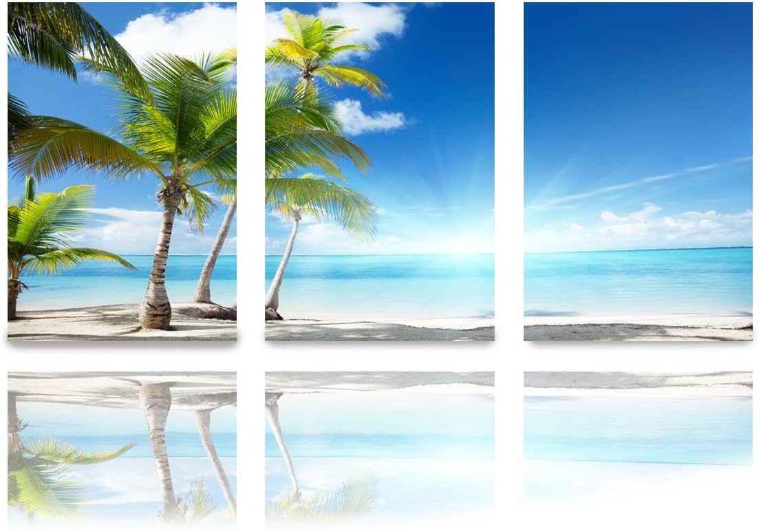 Oil Painting Modern Art Large Canvas Wall Art 3 Piece Canvas Art Unstretch and No Frame with The bright sun of a beach