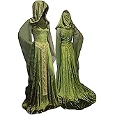 YANVS Women's Medieval Lace-up Vintage Hooded Cloak Robe Adult Costume Retro Cosplay Long Dress Halloween Party Costume