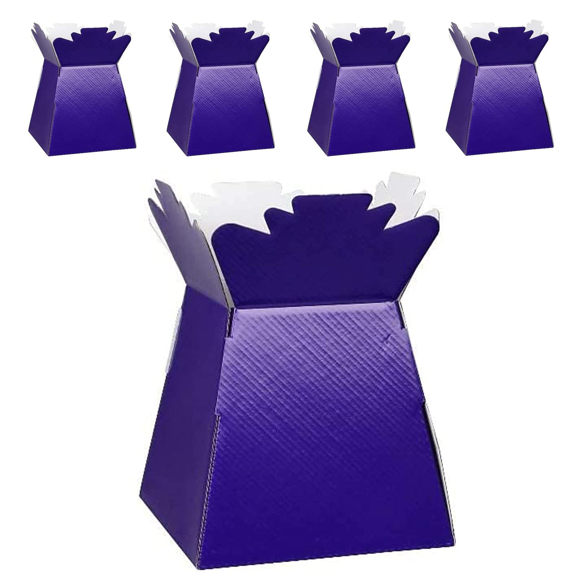 Flower Bouquet Boxes Florist Packaging Gift Craft Box Vase – Holder for Flowers, Bouquets, Plants, Sweets – Decoration for Wedding, Birthday, Anniversary, Floral Arrangement – Pack of 5 – Purple