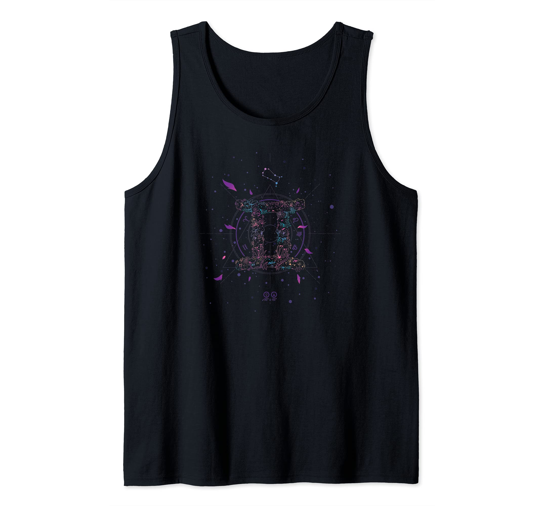 GEMINI FLORAL ZODIAC SIGN Astrological Vaporwave Line Art Tank Top