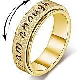 LuckyAmor Fidget Spinner Ring for Women - I Am Enough Rotating Fidget Toys for Anxiety Relief, Stainless Steel Inspirational Hope Rings for Adults Jewelry Gift for Birthday Valentine's Day