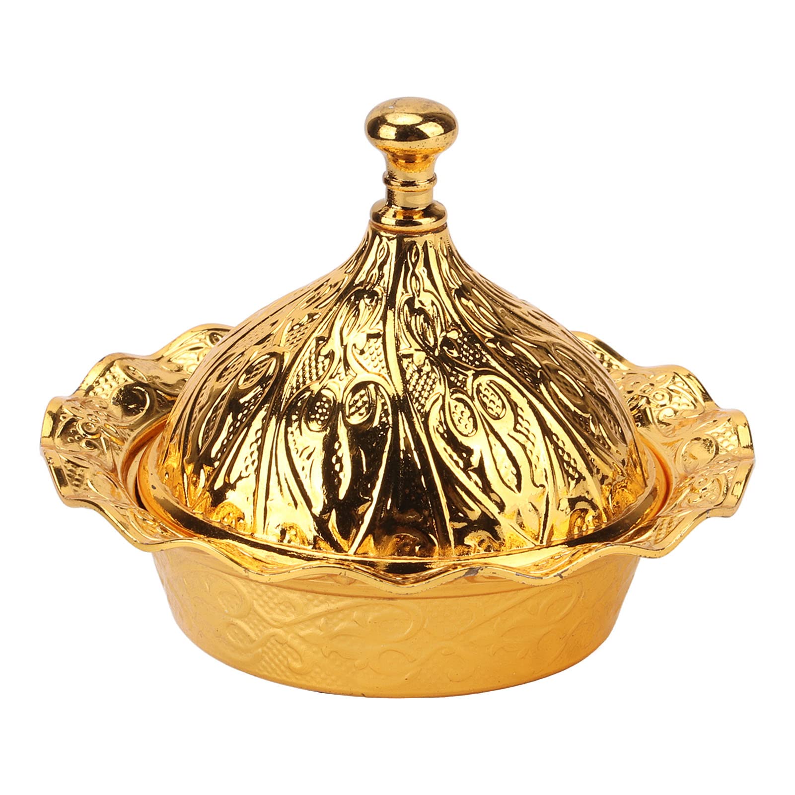 HERCHR Candy Bowl, Gold Floral Embossed Sugar Bowl with Lid Serving Dishes Candy Jar for Wedding Hotel Bar