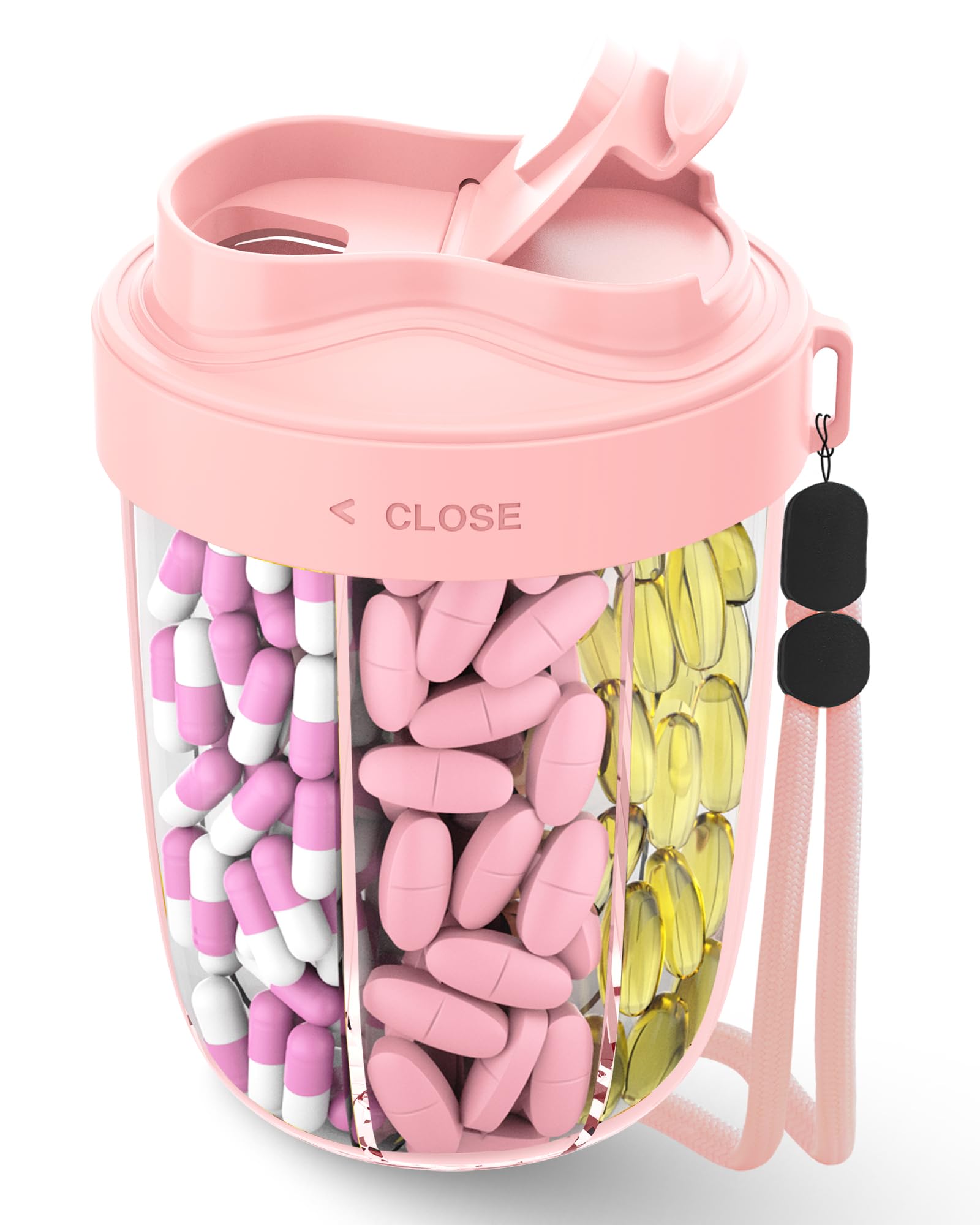 Photo 1 of Large Pill Organizer,Supplement Organizer for 7 Different Vitamins,Pill Dispenser with Anti-Mixing Design,Easy to Retrieve Meds,Includes 20 Pcs Labels,Travel Pill Organizer(Pink)