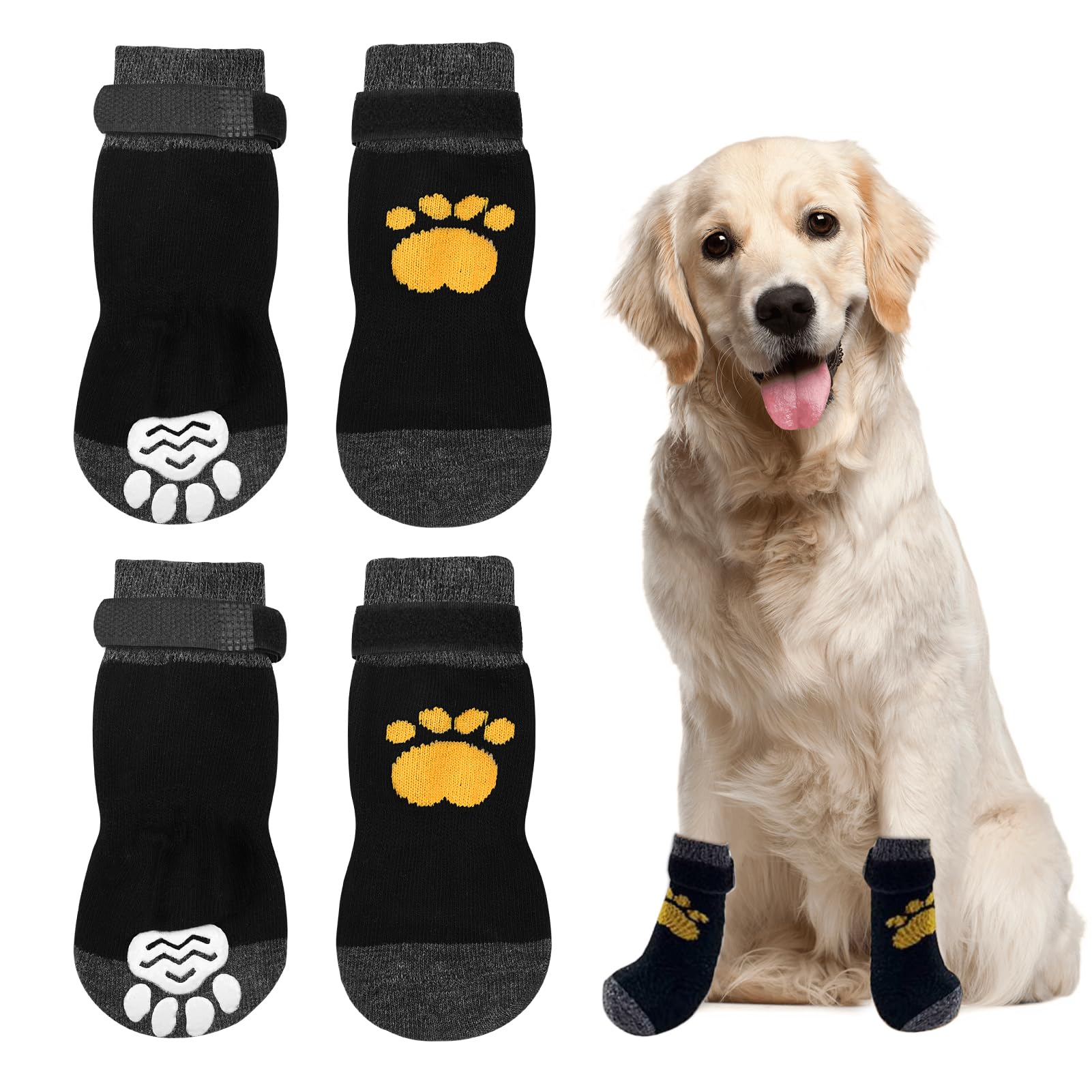 2 Pair Anti Slip Dog Socks Paws Stop Licking Dog Grip Socks Pet Paw Protector Dog Boots Dog Claw Socks Dog Shoes Dog Slippers with Adjustable Strap for Puppy Dog Indoor Outdoor Hardwood Floor Walking