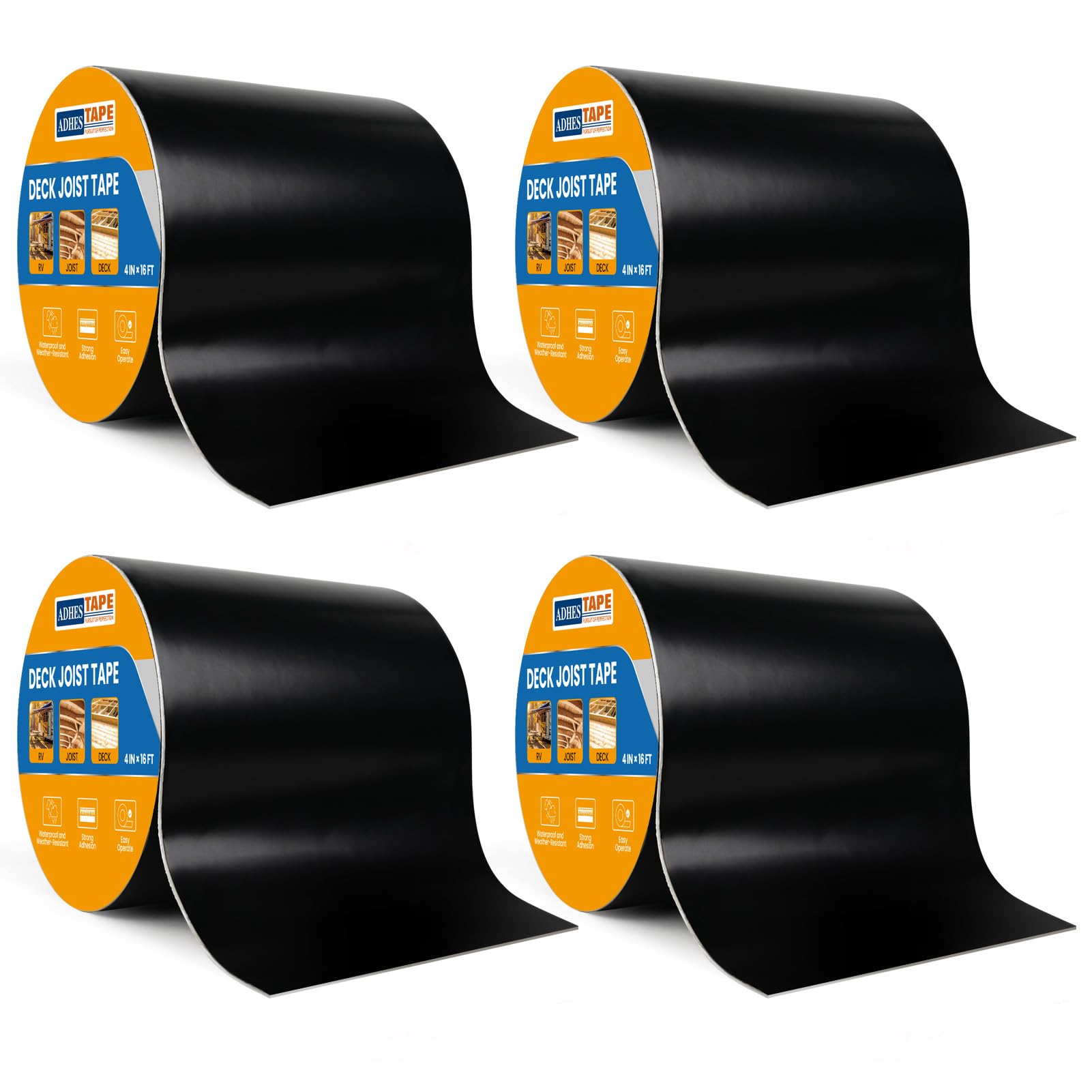 ADHES Weather Resistant & Waterproof Joist Tape - 10cm x 5m, 4 Rolls, Ideal for Wood Decks, Outdoor Construction