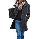 CHARTOU Women's Casual Thicken Wool Blend Stand Collar Single Breasted Pea Coat