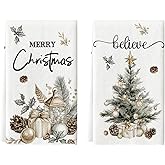 Artoid Mode Pinecone Xmas Tree Merry Christmas Kitchen Towels Dish Towels, 18x26 Inch Farmhouse Holly Winter Decoration Cleaning Set of 2