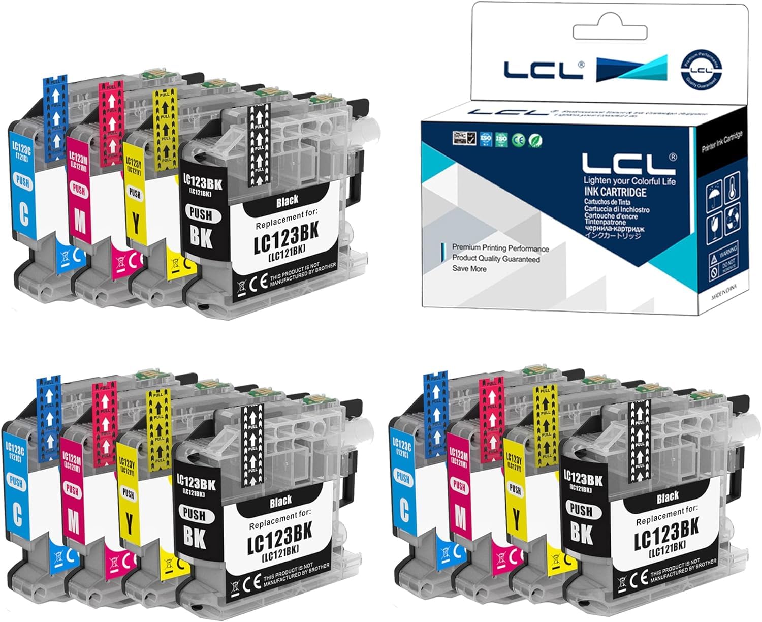 LCL LC123 Ink Cartridge Replacement for Brother LC121 LC123 LC123BK LC123C LC123M LC123Y for MFC-J4410DW J4510DW J4610DW J4710DW J470DW J6920DW J870DW J245 J650DW J6720DW J6520DW (3K 3C 3M 3Y)