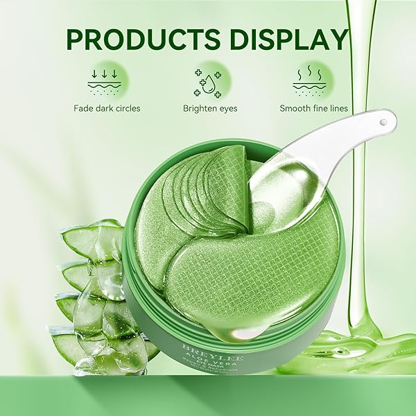 BREYLEE ALOE VERA EYE MASKS – 60 PCS – REDUCE PUFFY EYES & DARK CIRCLES, FIRM & IMPROVE UNDER EYE SKIN, PURE NATURAL EXTRACTS FOR YOUTHFUL APPEARANCE & REDUCTION OF FINE LINES AND WRINKLES.